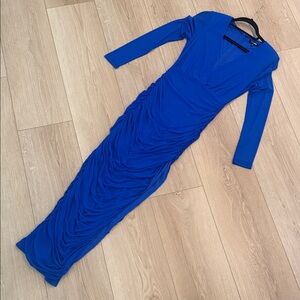 FashionNova Blue Long Sleeve Sheer Mesh Dress